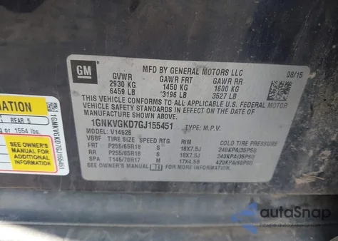 2016 Chevrolet Traverse 1Lt z USA, uszkodzony, nr VIN 1GNKVGKD7GJ155451